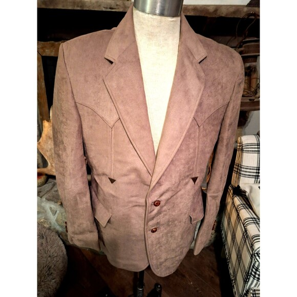 Brad Whitney Western Darts Arrows Suit Jacket Blazer Soft Faux Suede Brown  40 R - Picture 2 of 7